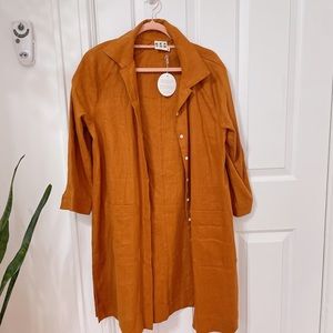 NWT Beaton linen raglan coat dress in XS RUST
